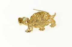 14K Yellow Gold Ornate Stylized Turtle Tortoise Emerald Eye Pin/Brooch