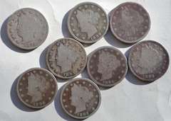 8 Red Near Full/ Full Liberty V Nickels
