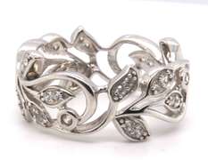 Sterling Silver Leaf Design Cubic Zirconia Band