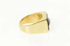 14K Yellow Gold Squared Black Onyx Diamond Men's Ring