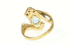 14K Yellow Gold Pear Blue Topaz Diamond Bypass Statement Ring