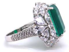 Sterling Silver Emerald Style Cubic Zirconia Ring
