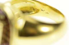 18K Yellow Gold Emerald Garnet Baguette Bezel Halo Cocktail Ring