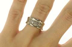 14K White Gold Curved Diamond Retro Wedding Statement Band Ring