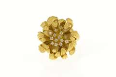 18K Yellow Gold 0.23 Ctw Diamond JY Designer Chrysanthemum Ring