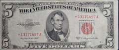 Series 1953-B $5 United States Note *Star* Note, Circulated. FR1534*