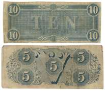 1864 $5 & $10 Confederate States of America Notes (T-68)