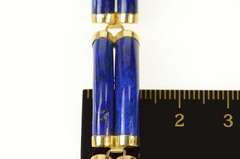14K Yellow Gold Carved Lapis Lazuli Bar Chinese Happiness Bracelet