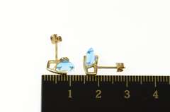 10K Yellow Gold Square Princess Blue Topaz Geometric Stud Earrings