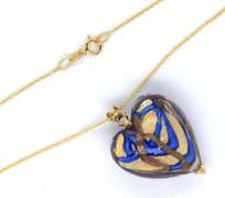 Gorgeous Yellow Gold Glass Heart Shaped Pendant on Chain