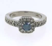 Gorgeous White Gold Blue Diamond Halo Ring