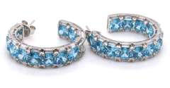 Sterling Silver Blue Cubic Zirconia Hoop Earrings