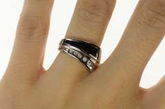 14K White Gold Diamond Black Onyx Squared Statement Ring