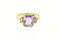 14K Yellow Gold Emerald Cut Amethyst Statement Cocktail Ring