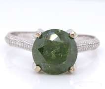 Powerful White Gold 3cts Green Diamond Ring