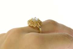 10K Yellow Gold Ornate Round Citrine Halo CZ Cocktail Ring