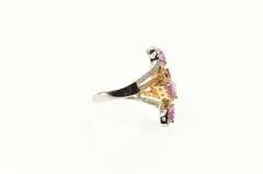 14K White Gold Pear Pink Sapphire Diamond Tiered Wrap Ring