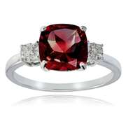 Sterling Silver Created Ruby and Diamond Accent Cushion-cut Ring
