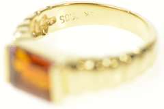 14K Yellow Gold Emerald Cut Citrine Grooved Squared Ring