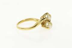 10K Yellow Gold Retro Pearl Bypass Classic Statement Ring