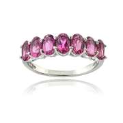 Sterling Silver 1. ct Pink Tourmaline Oval Half Eternity Band Ring