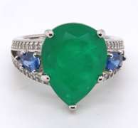 Sterling Silver Pear Shaped Green Cubic Zirconia Ring