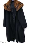 Black Wool 7/8 Coat with Mink Collar