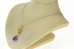 18K White Gold 19.11 Ctw Amethyst Drop Sapphire Diamond Necklace