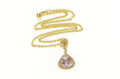 14K Yellow Gold 7.05 Ctw Morganite Diamond Halo Drop Necklace