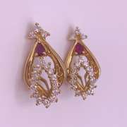 18kt Solid Yellow Gold, Ruby, & Diamond Earrings