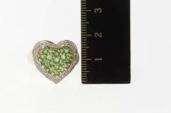 10K Yellow Gold Pave Emerald Diamond Halo Heart Cocktail Ring