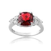 Sterling Silver 1.4ct Created Ruby & CZ Cushion Cut Ring