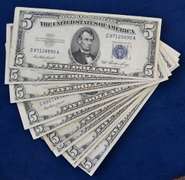Lot Of 10 $5 Silver Certificates, Circulated.
