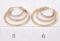 Sensational Triple Hoop Earrings in 14K Tri-Color Gold