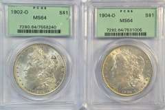 Near Gem BU 1902-O & 1904-O Morgan Dollars. Old PCGS MS64