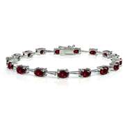 Sterling Silver Created Ruby 6x4mm Oval Classic Link Tennis Bracelet