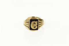 10K Yellow Gold Art Deco C Monogram Black Onyx Initial Ring