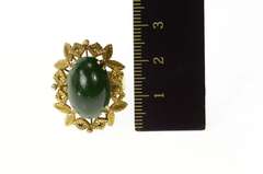 14K Yellow Gold Retro Nephrite Leaf Square Design Cocktail Ring