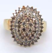 Attractive Yellow Gold Champagne and White Diamond Cluster Ring