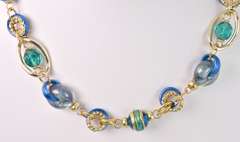 Beautiful Italian Made Hand Blown Art Glass and Gold Links Necklace