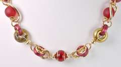 Precious Italian Made, Hand Blown Red Art Glass and Gold Links Necklace