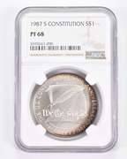 PF68 1987-S U.S. Constitution Commemorative Silver Dollar NGC Toned!