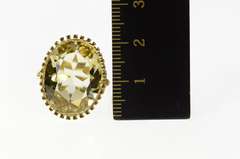 14K Yellow Gold Oval Prasiolite Ornate Filigree Statement Ring