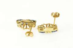 14K Yellow Gold Marquise Sapphire Diamond Curved Stud Earrings