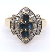 Charming Yellow Gold Marquise Shaped Blue Sapphire and Diamond Ring