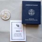 2011 W Uncirculated Silver Eagle With Box & Paper