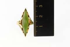 10K Yellow Gold Marquise Navette Retro Nephrite Cocktail Ring