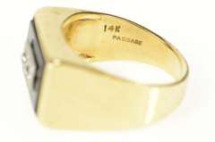 14K Yellow Gold Squared Black Onyx Diamond Men's Ring