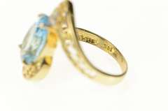 14K Yellow Gold Pear Blue Topaz Diamond Accent Bypass Ring