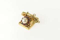 14K Yellow Gold Pearl Ruby Sapphire Telephone Retro Charm/Pendant